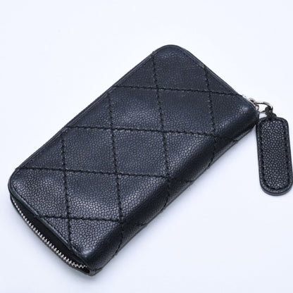 Chanel Leather Wallet Card Case CC Logo Wild Stitch Caviar Black Silver — view 4