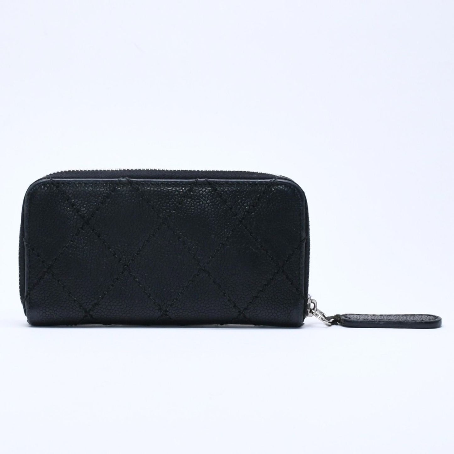 Chanel Leather Wallet Card Case CC Logo Wild Stitch Caviar Black Silver — view 2