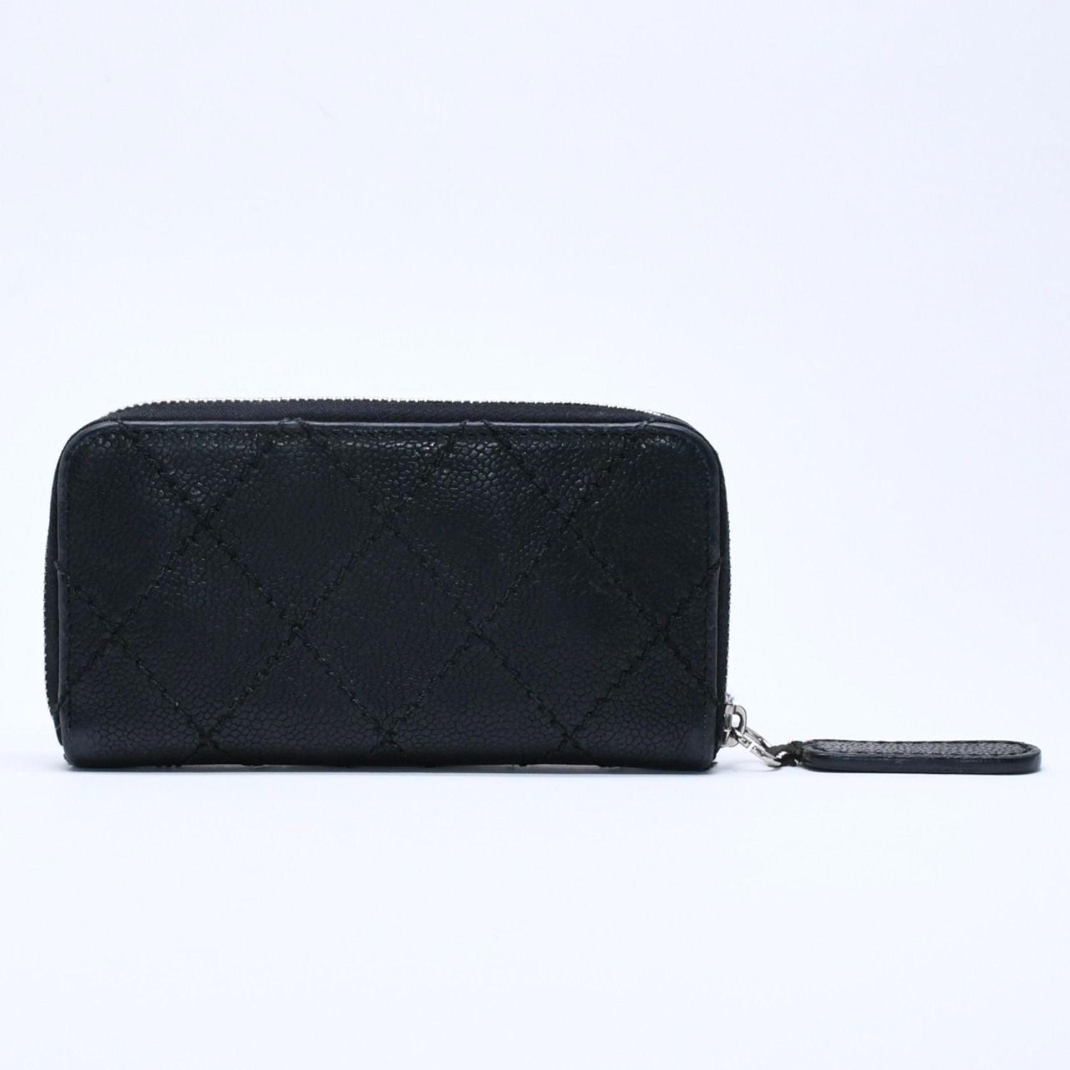 Chanel Leather Wallet Card Case CC Logo Wild Stitch Caviar Black Silver — view 2