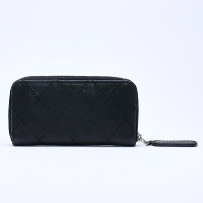 Chanel Leather Wallet Card Case CC Logo Wild Stitch Caviar Black Silver — view 2