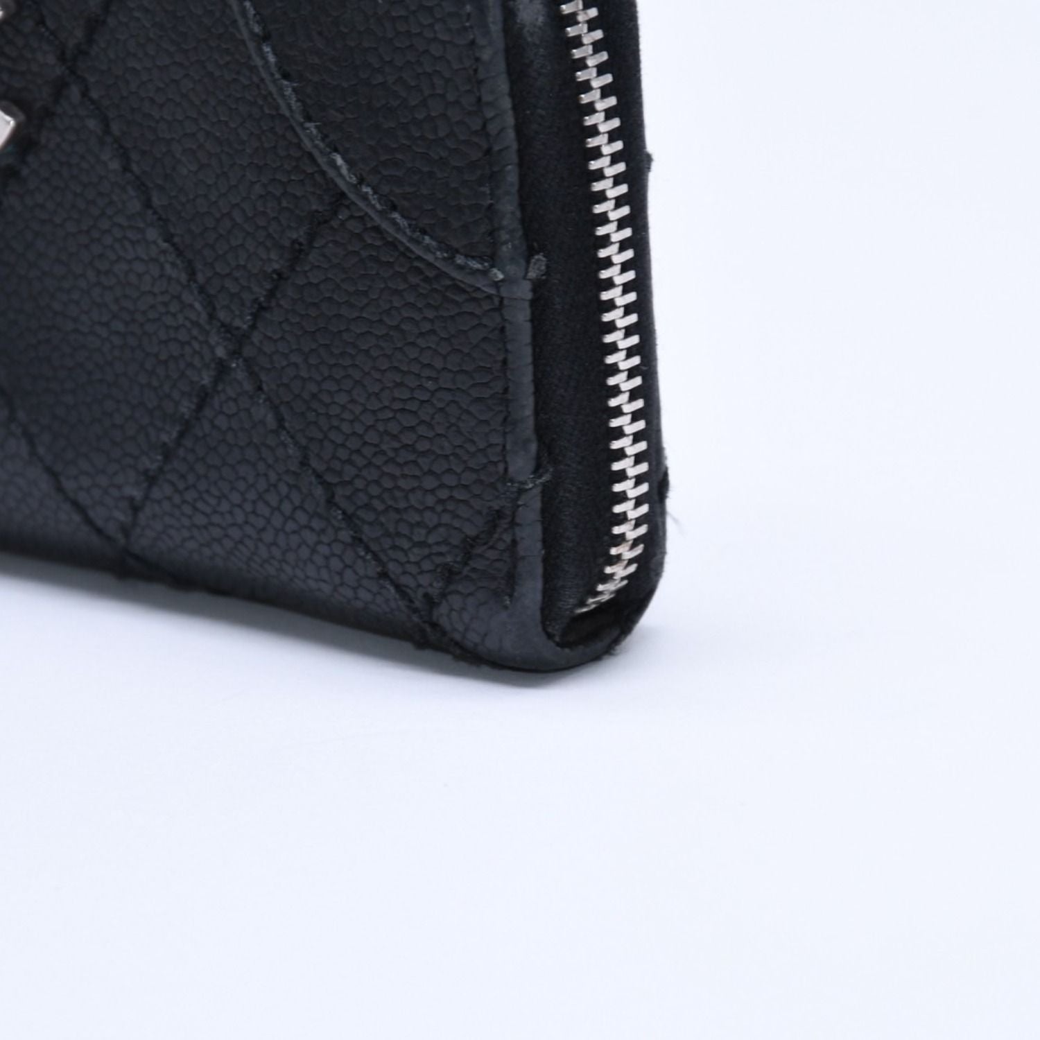 Chanel Leather Wallet Card Case CC Logo Wild Stitch Caviar Black Silver — view 6