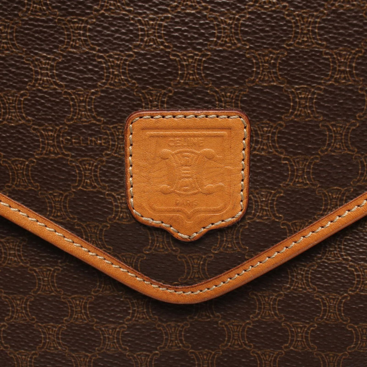 Celine Shoulder Bag Flap Macadam Brown Canvas Leather — view 6