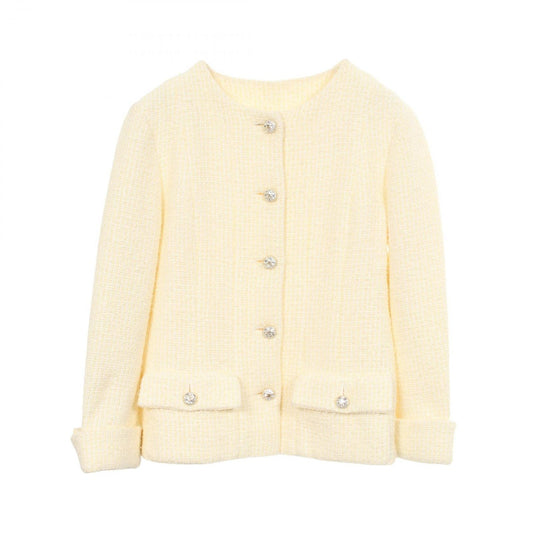 Chanel Collarless Jacket CC Logo Bijou Button Tweed