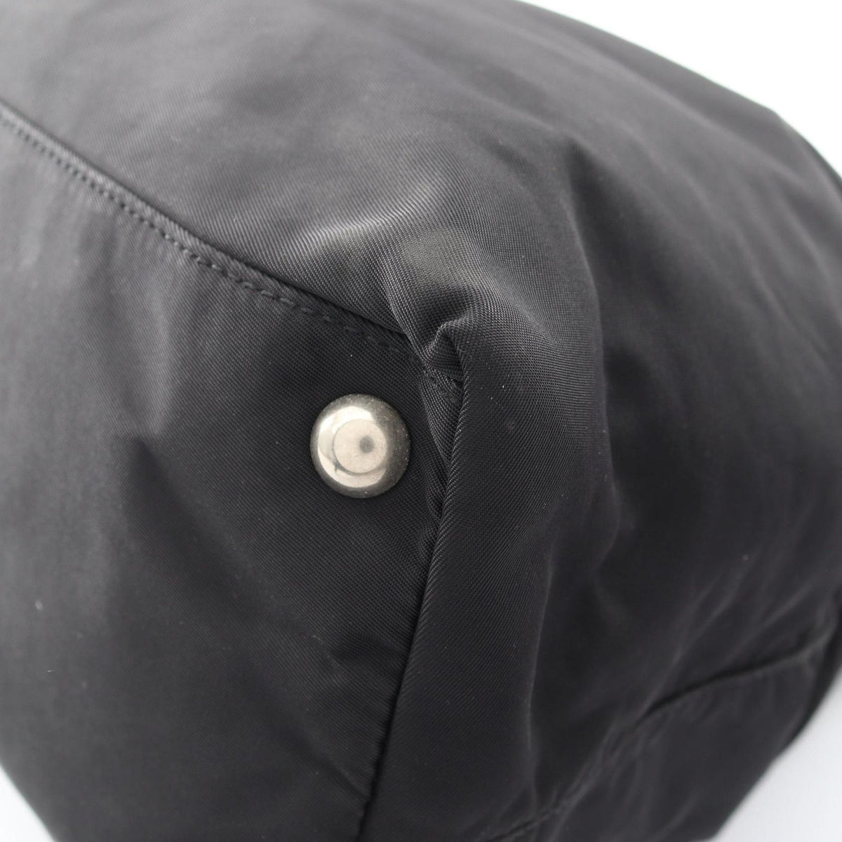 Prada Tote Bag Triangle Logo Black Nylon Saffiano Leather — view 7