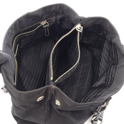 Prada Tote Bag Triangle Logo Black Nylon Saffiano Leather — view 3