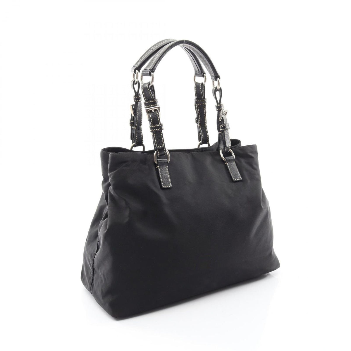 Prada Tote Bag Triangle Logo Black Nylon Saffiano Leather — view 2