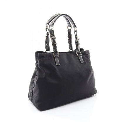 Prada Tote Bag Triangle Logo Black Nylon Saffiano Leather — view 2
