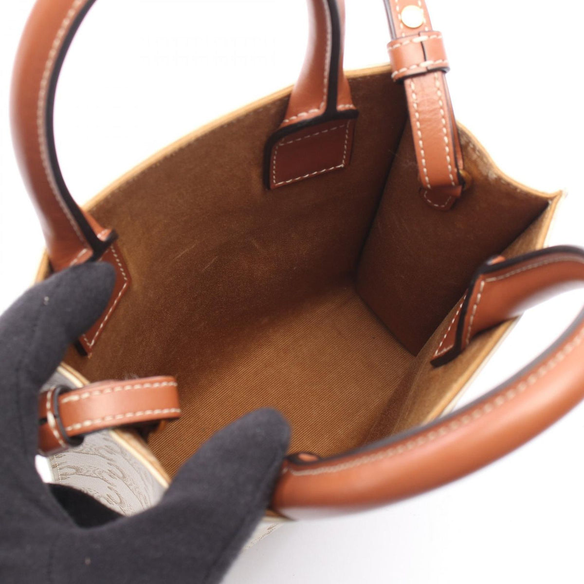 Celine Handbag Mini Vertical Cover Triomphe 2-Way Ivory Brown Canvas Leather — view 3