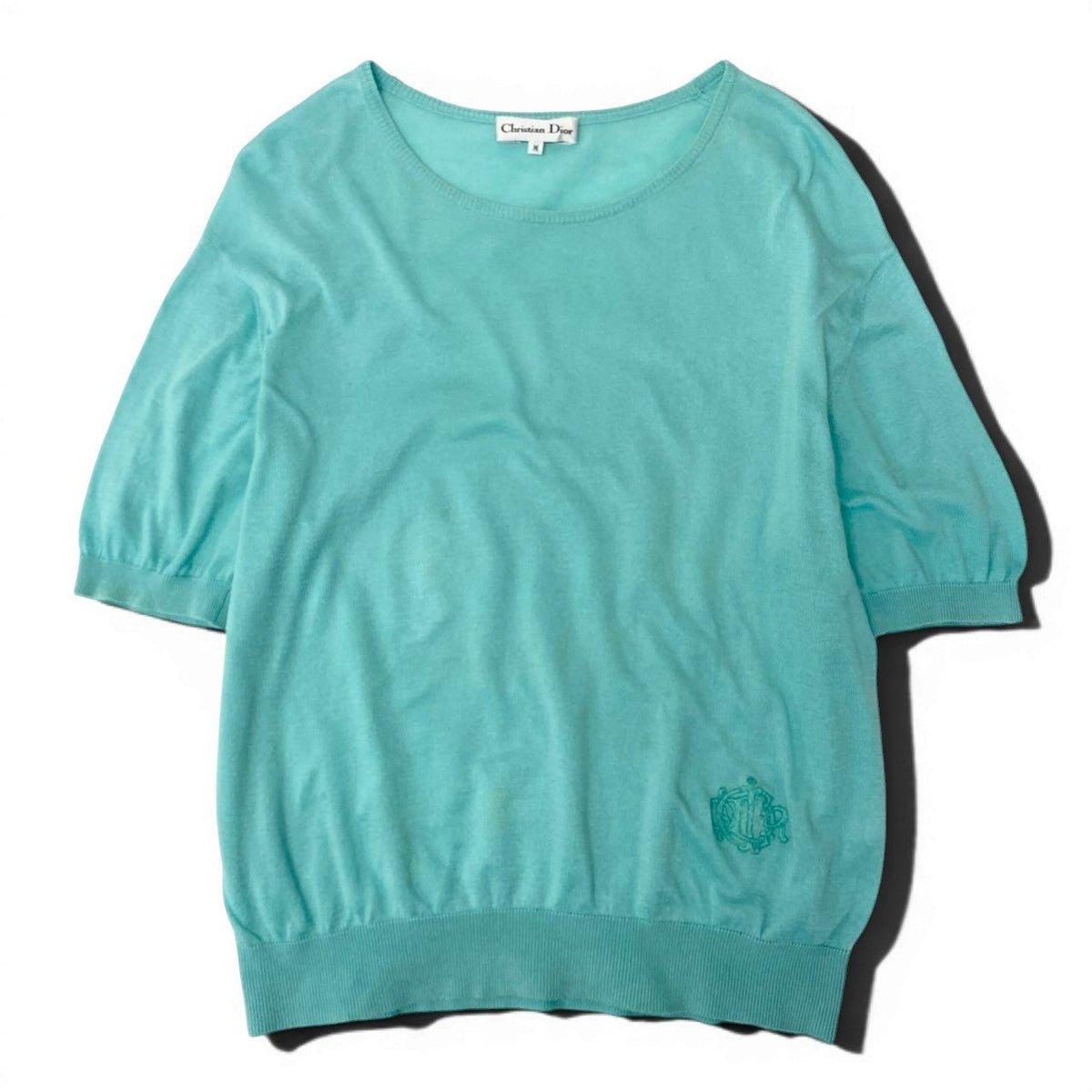 Dior Short Sleeve Knit Pullover Summer Cotton Logo Embroidery M Blue Green — view 2