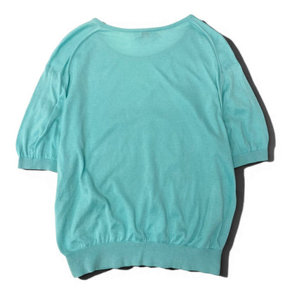 Dior Short Sleeve Knit Pullover Summer Cotton Logo Embroidery M Blue Green — view 3