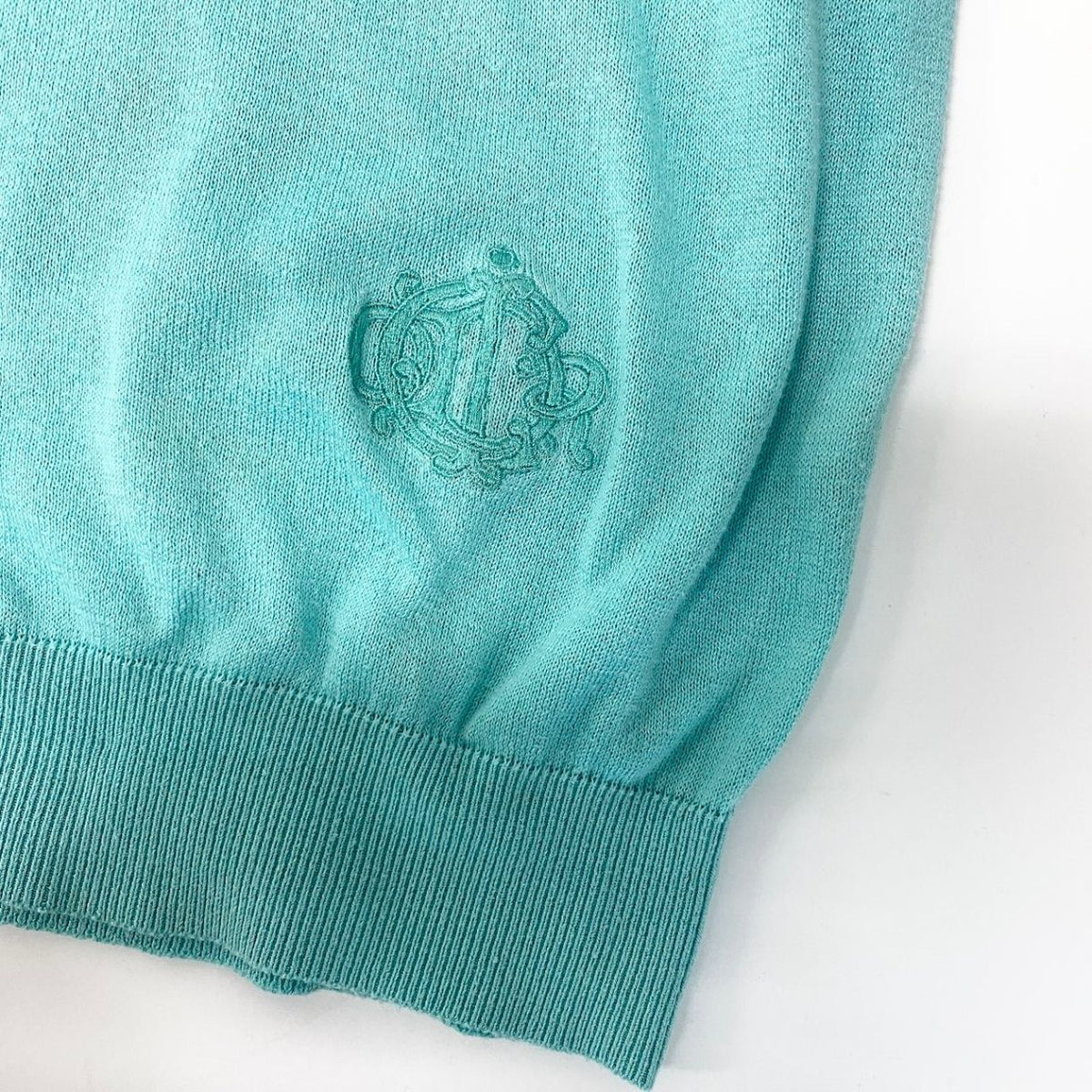 Dior Short Sleeve Knit Pullover Summer Cotton Logo Embroidery M Blue Green — view 5