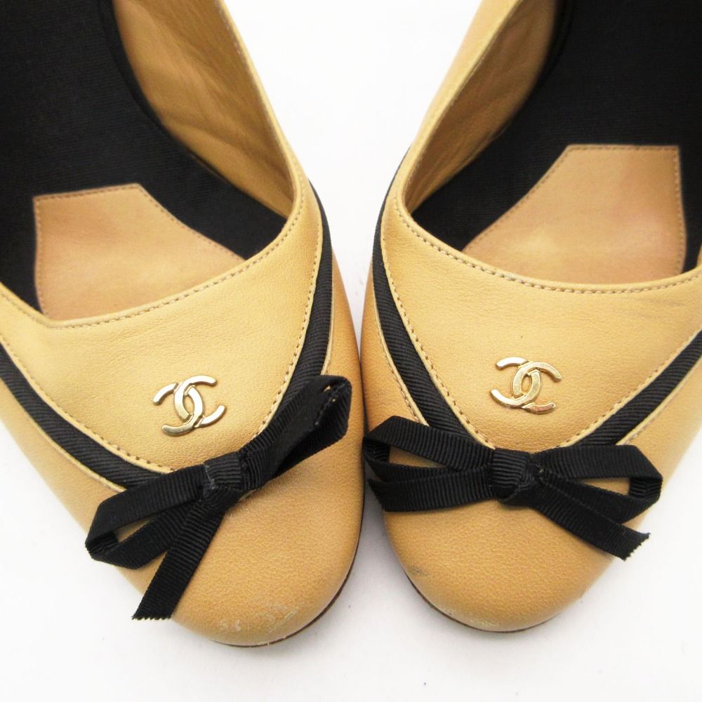 Chanel Pumps CC Logo Ribbon Sling Back Beige Heel — view 8