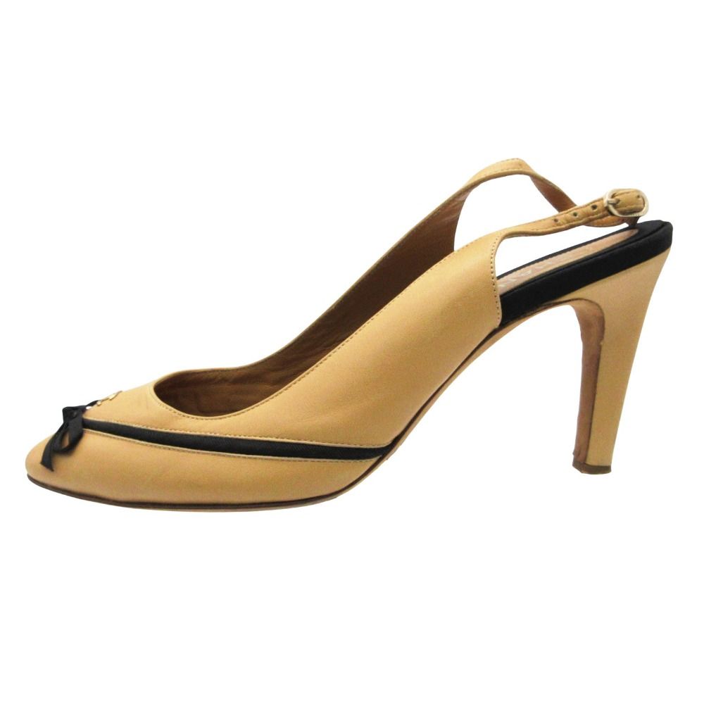 Chanel Pumps CC Logo Ribbon Sling Back Beige Heel — view 2