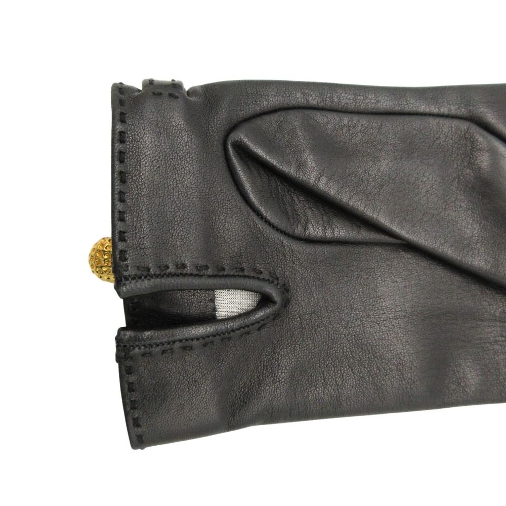Hermes Gloves Logo Charm Chain Lambskin 7.5 Black — view 5