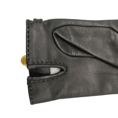 Hermes Gloves Logo Charm Chain Lambskin 7.5 Black — view 5