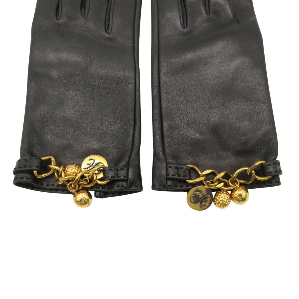 Hermes Gloves Logo Charm Chain Lambskin 7.5 Black — view 3
