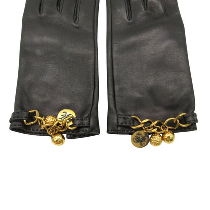 Hermes Gloves Logo Charm Chain Lambskin 7.5 Black — view 3