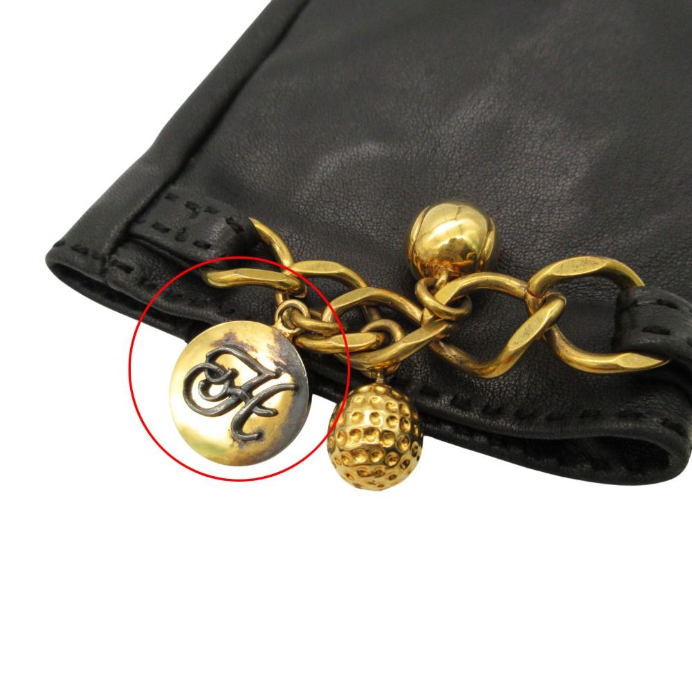 Hermes Gloves Logo Charm Chain Lambskin 7.5 Black — view 8
