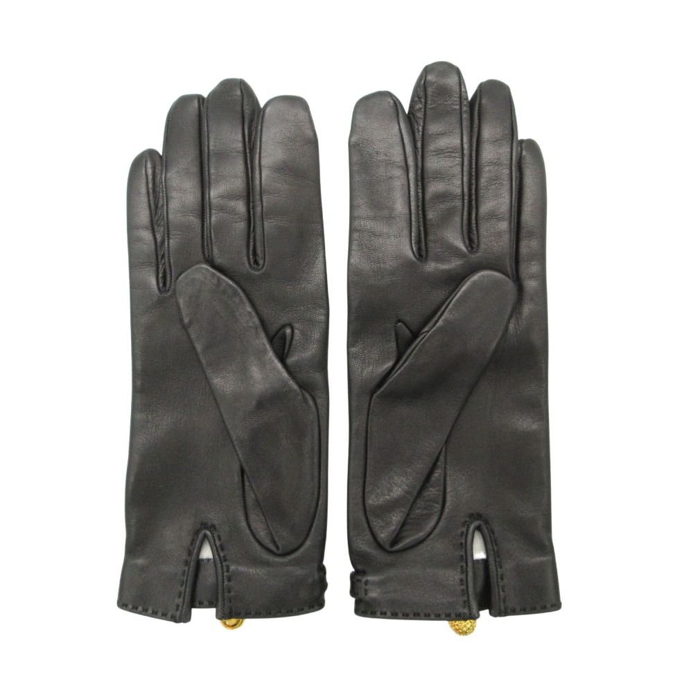 Hermes Gloves Logo Charm Chain Lambskin 7.5 Black — view 2