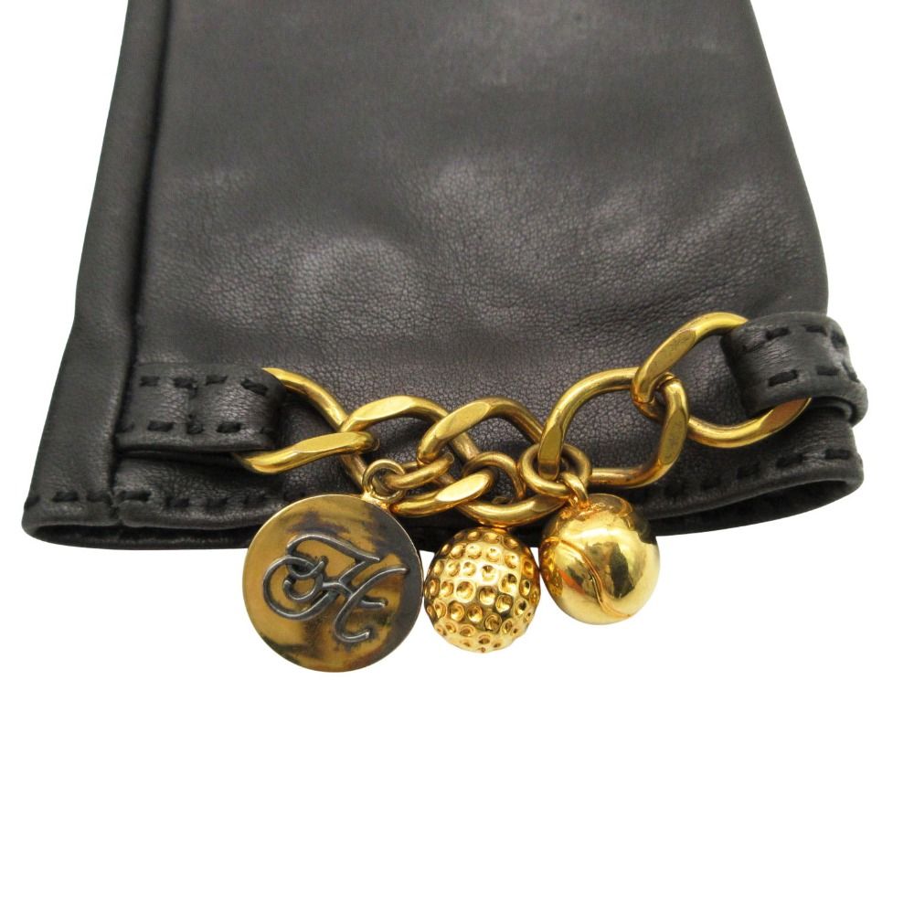 Hermes Gloves Logo Charm Chain Lambskin 7.5 Black — view 4