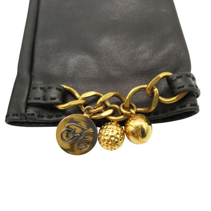 Hermes Gloves Logo Charm Chain Lambskin 7.5 Black — view 4