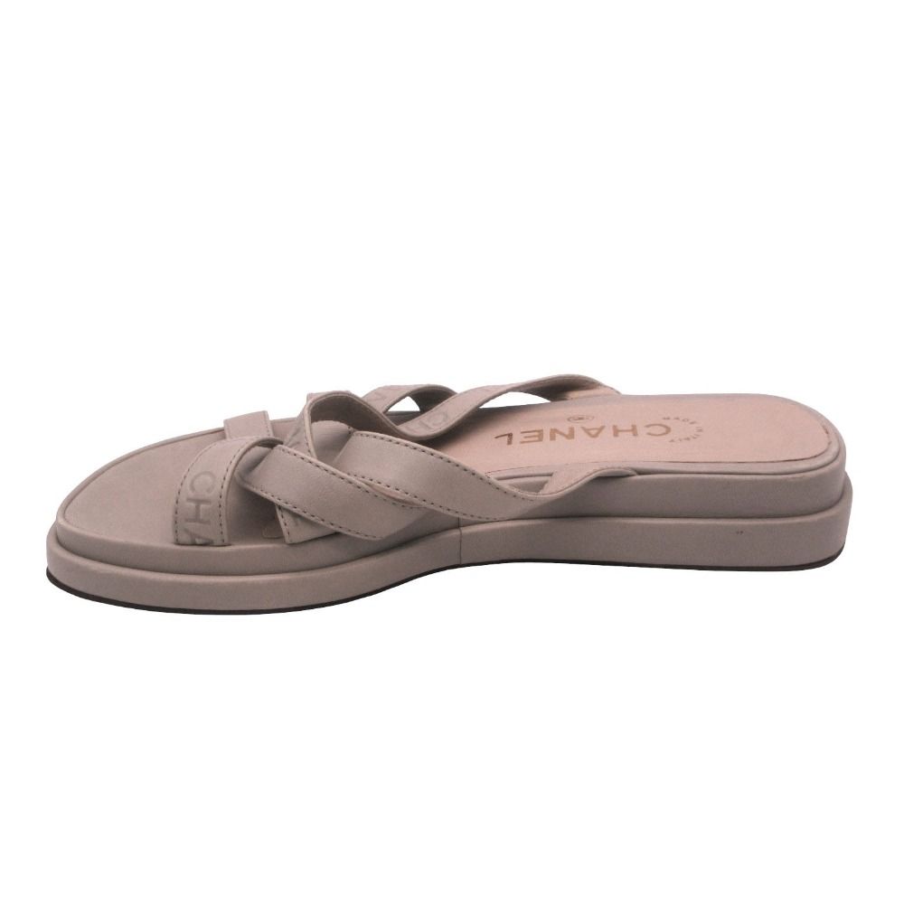Chanel Sandals Leather Logo Cross Belt Strap Shoes Gray Green — view 3