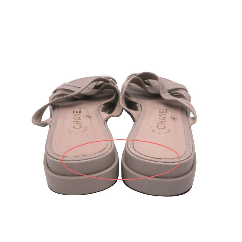 Chanel Sandals Leather Logo Cross Belt Strap Shoes Gray Green — view 4