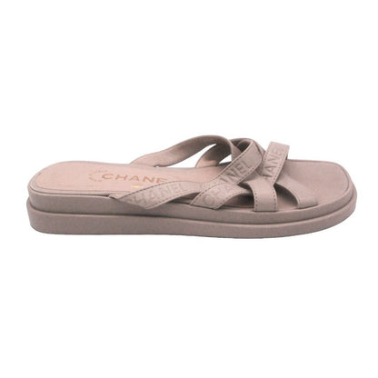 Chanel Sandals Leather Logo Cross Belt Strap Shoes Gray Green — view 2