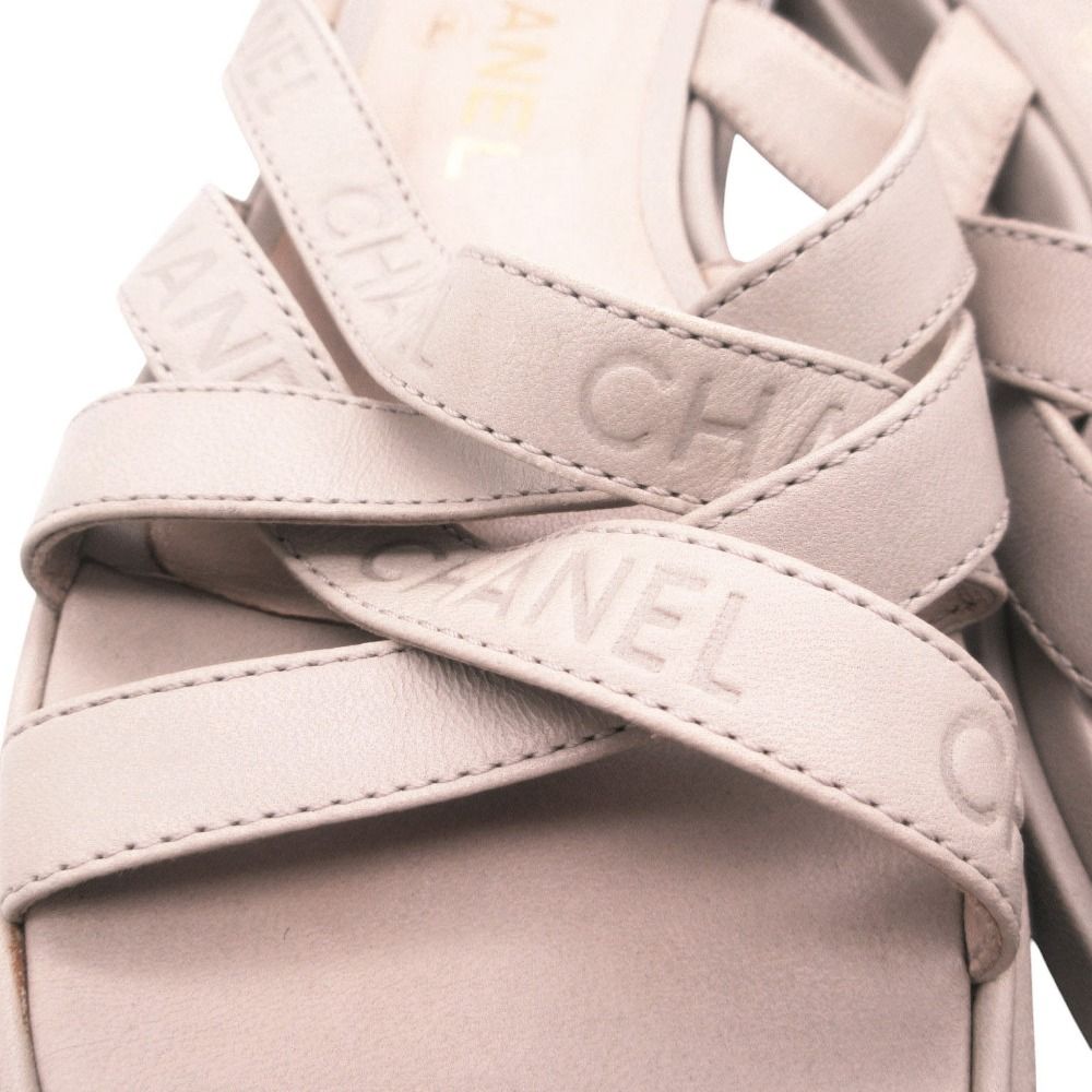 Chanel Sandals Leather Logo Cross Belt Strap Shoes Gray Green — view 8