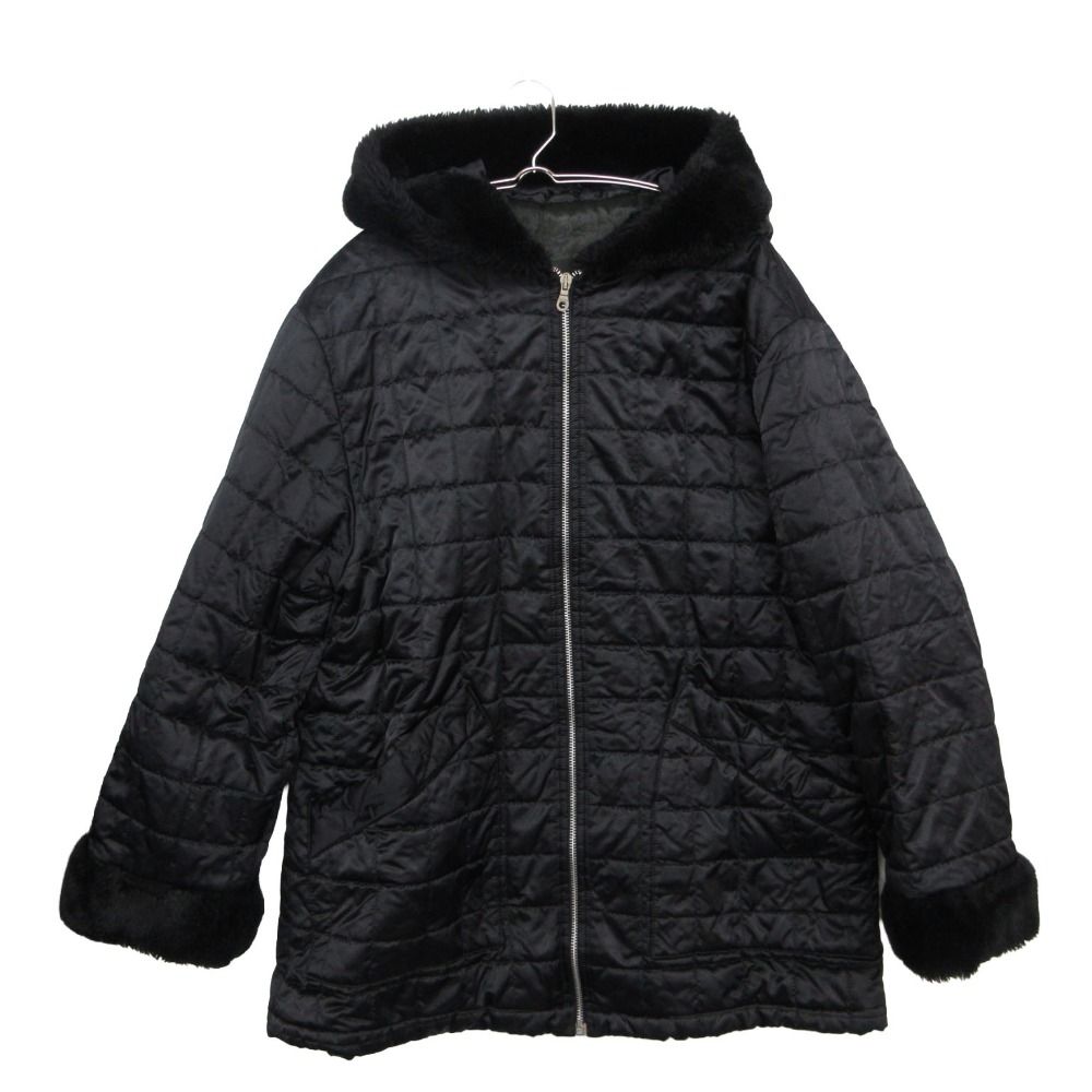 Dolce & Gabbana Coat J&ans Logo Print Fleece Hood Quilted Black MM