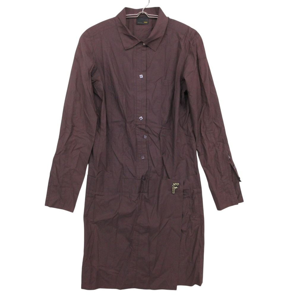 Fendi Dress Logo Brooch Shirt Long Sleeve Purple