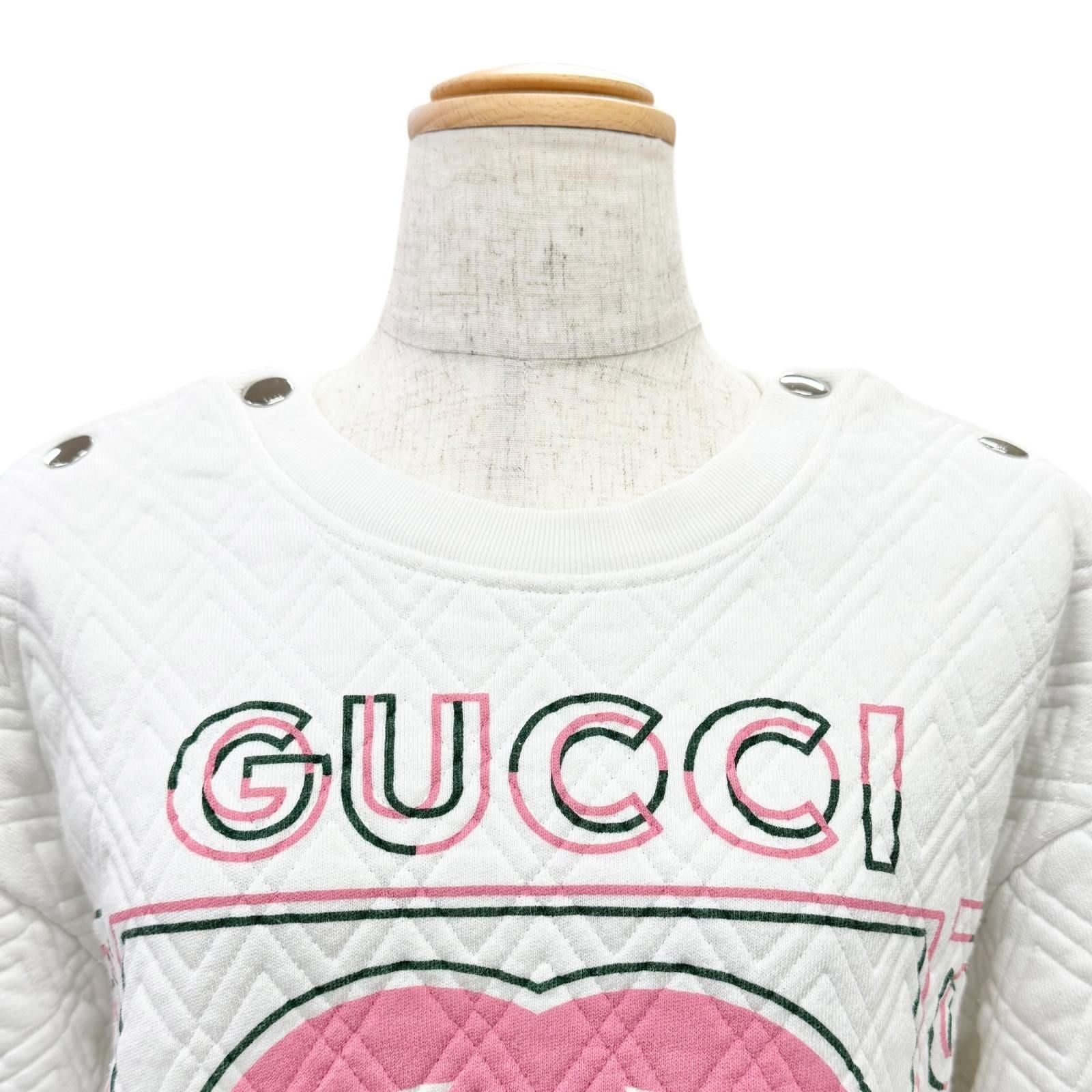 Gucci 100% Cotton Logo Quilted Sweatshirt White Pink — view 2