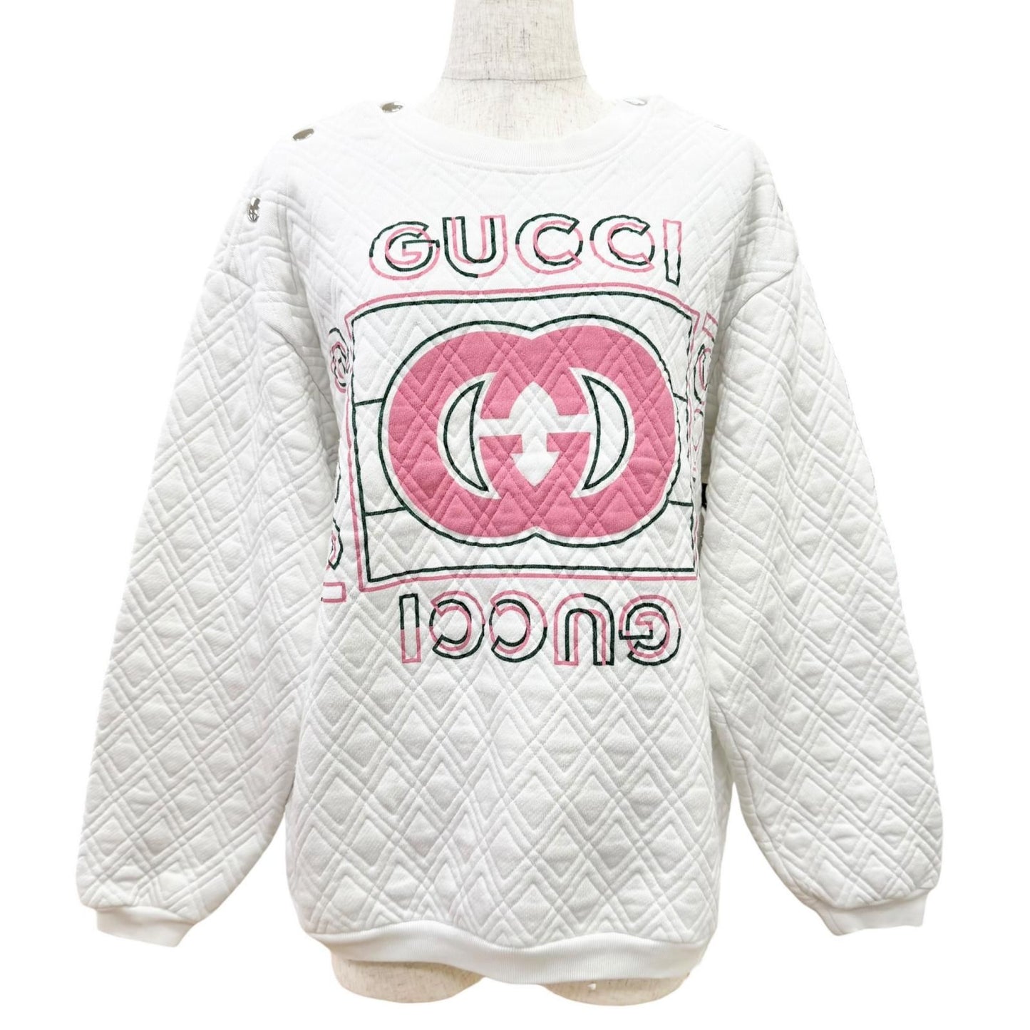 Gucci 100% Cotton Logo Quilted Sweatshirt White Pink