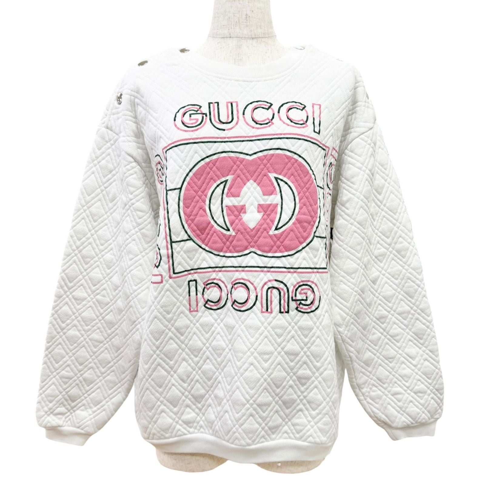Gucci 100% Cotton Logo Quilted Sweatshirt White Pink