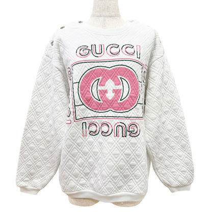 Gucci 100% Cotton Logo Quilted Sweatshirt White Pink