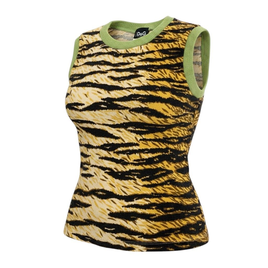 Dolce & Gabbana Sleeveless Knit Sweater Animal Print Rib Neck 24 38 Multicolor
