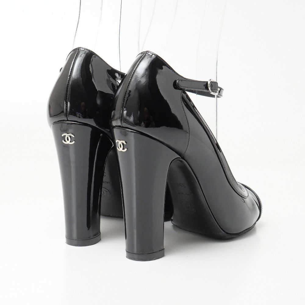 Chanel 12P Chaus Ouvertes Pumps C CC Logo Patent Heel 35.5 — view 3