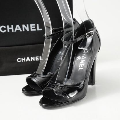 Chanel 12P Chaus Ouvertes Pumps C CC Logo Patent Heel 35.5