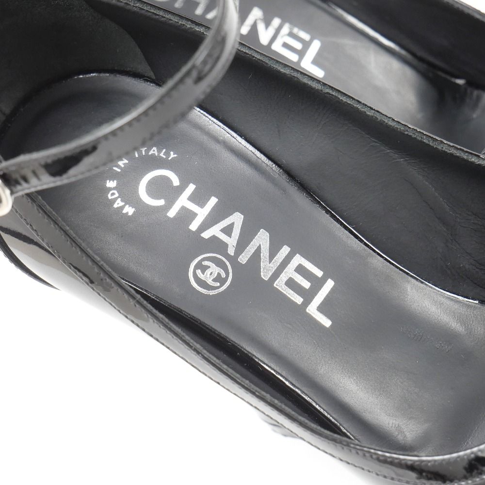 Chanel 12P Chaus Ouvertes Pumps C CC Logo Patent Heel 35.5 — view 7