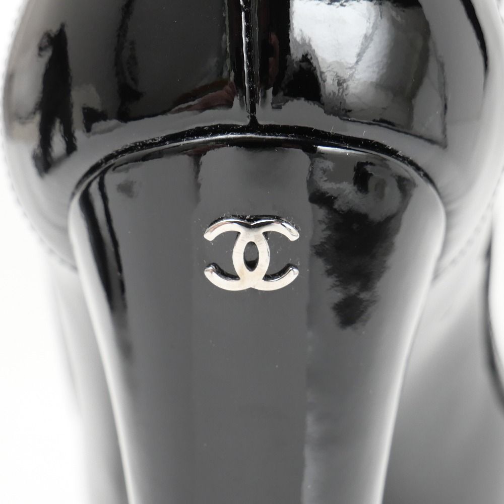 Chanel 12P Chaus Ouvertes Pumps C CC Logo Patent Heel 35.5 — view 8