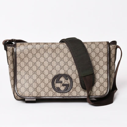 Gucci GG Supreme Canvas Messenger Shoulder Bag Silver