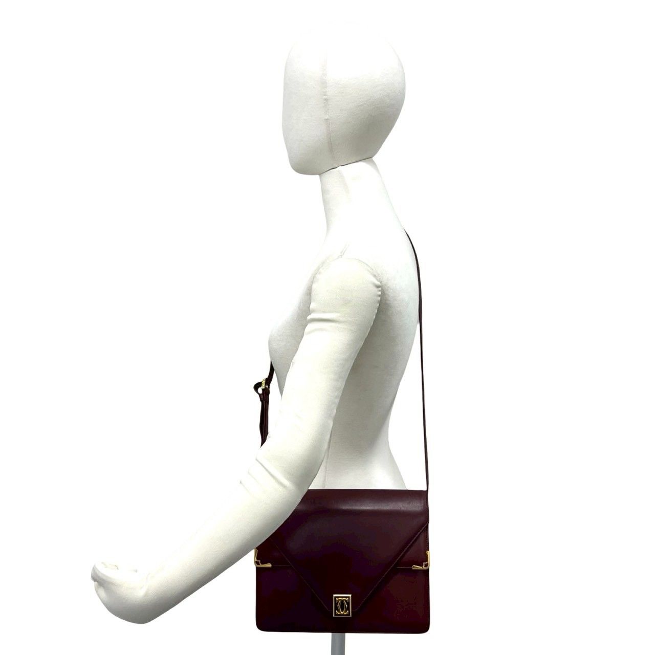 Cartier Must Line Leather Shoulder Bag Pochette Crossbody Wine Red Bordeaux — view 2