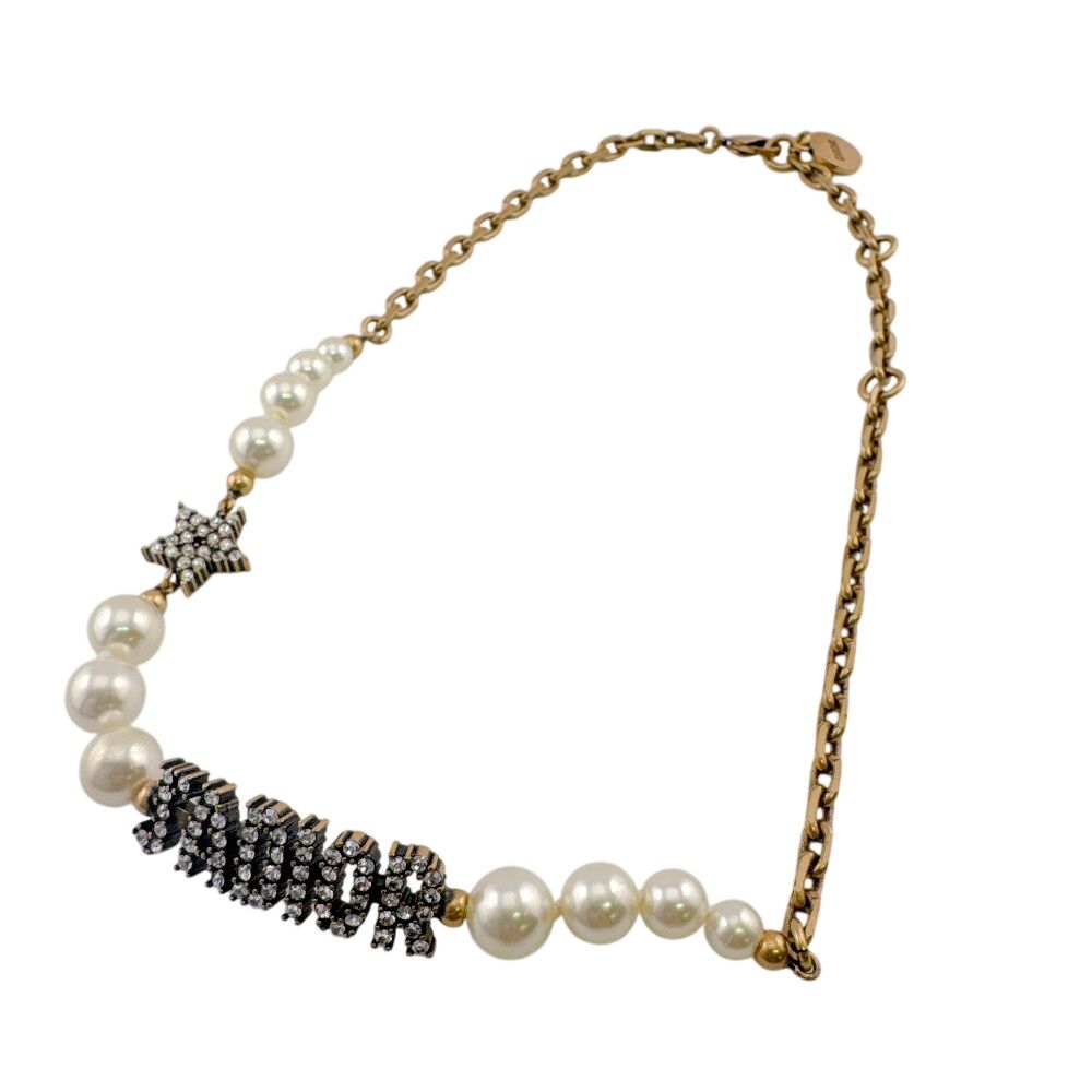 Dior Rhinestone Pearl Necklace — view 2