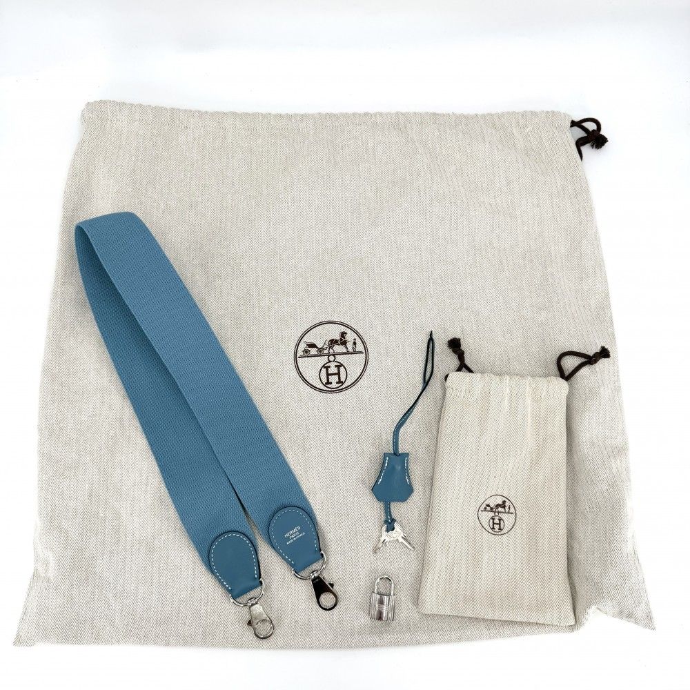 Hermes 2-Way Shoulder Crossbody Toolbox 26 Bag Leather Blue Silver — view 8