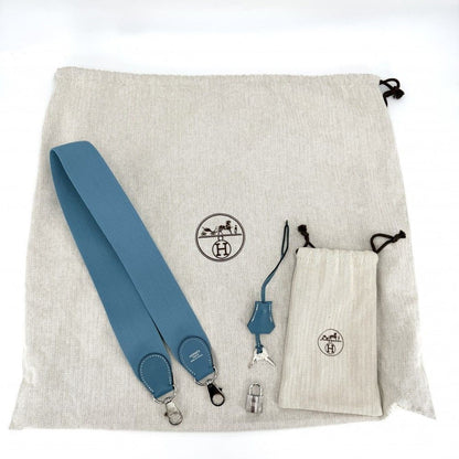 Hermes 2-Way Shoulder Crossbody Toolbox 26 Bag Leather Blue Silver — view 8