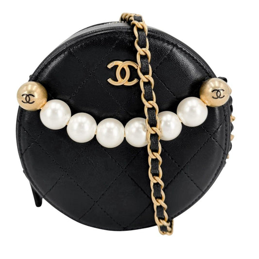 Chanel Shoulder Bag Quilted Chain Crossbody CC Logo Small Leather Faux Pearl