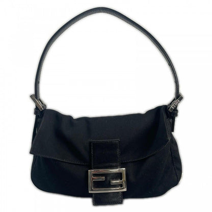 Fendi Handbag Mamma Bucket Satin Black Silver