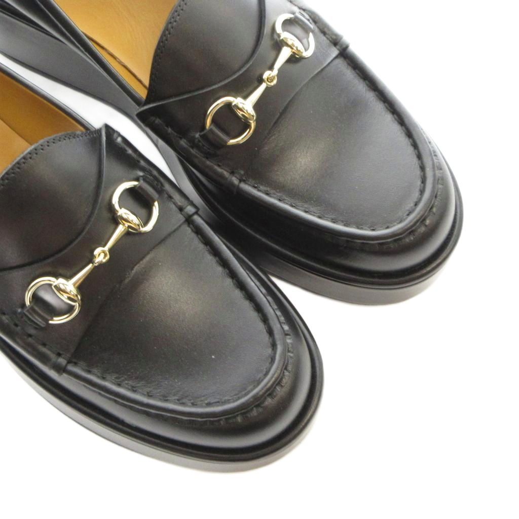 Gucci Platform Loafers Moccasins Horsebit Leather Logo Black 38 — view 3