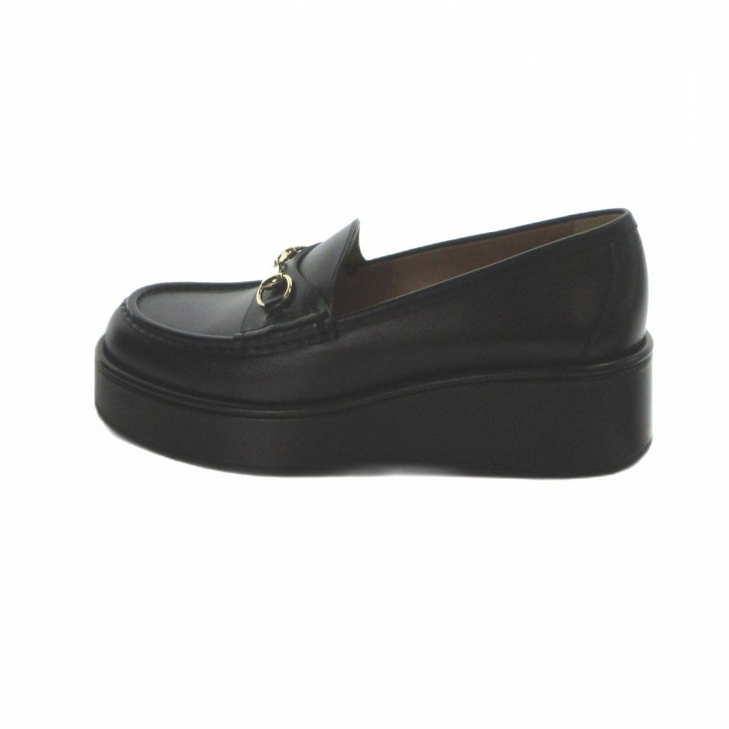 Gucci Platform Loafers Moccasins Horsebit Leather Logo Black 38 — view 2