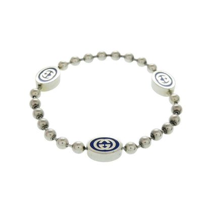 Gucci Ball Chain Bracelet Interlocking G 925 Sterling Silver Blue
